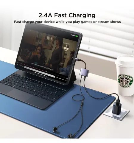 Joyroom SY L01 “Call Version” Audio Transfer Series 2 In 1 Audio Adapter Lightning To 3.5mm+Lightning