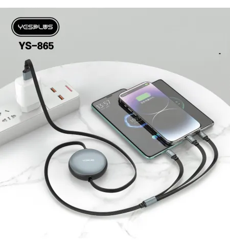 Yesplus YS 865 100 Watt 3 In 1 Retractable Data Cable