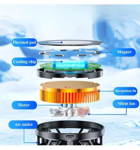 YS S5 15W Fast Cooling MagneticBack Clip Semiconductor Phone Cooler