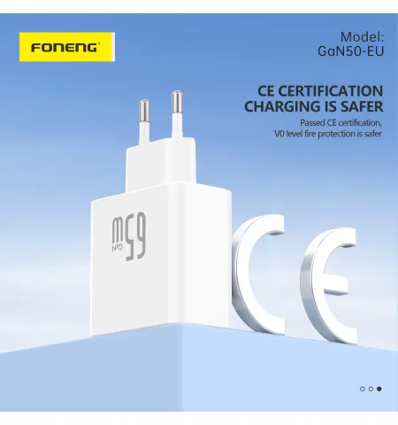 FONENG GaN50 65W 3-Port USB-A + Dual USB-C GaN Fast Charger With Type C Cable