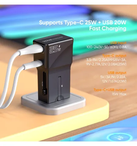 Vidvie TA4405 25W Global Universal Conversion Charger Travel Adapter