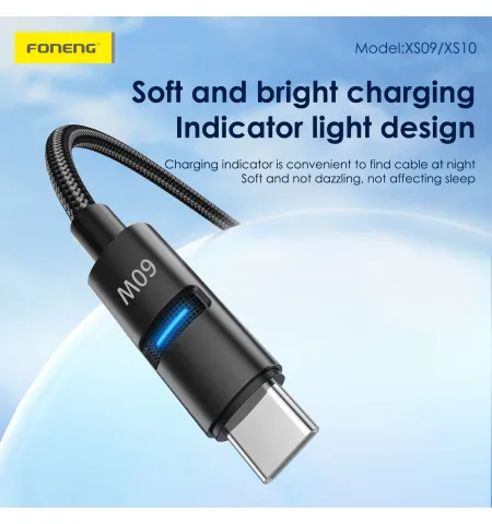 Foneng XS10 1.2M 2 In 1 Metal Head Braided Cable 60W Fast Charging
