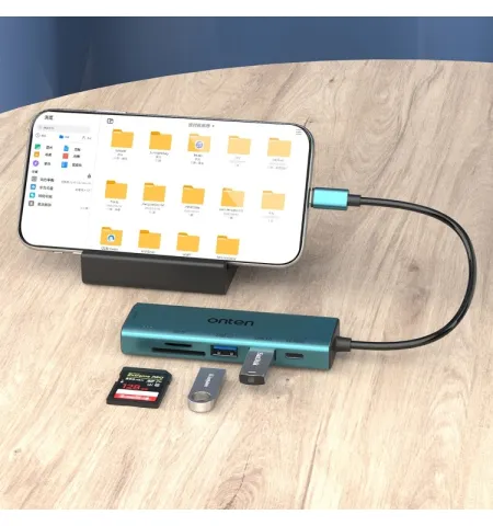 Onten UC120 6 In 1 USB-C To SD / TF Card Reader With 3-Ports USB HUB & 5V Input