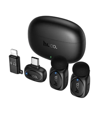 HOCO L19 Dual-Mic Lavalier Wireless Microphone USB-C + Lightning Adapter