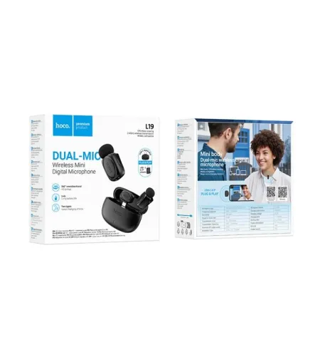 HOCO L19 Dual-Mic Lavalier Wireless Microphone USB-C + Lightning Adapter