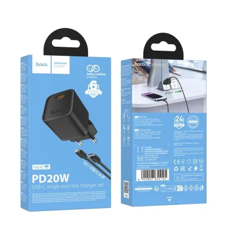 HOCO N64 GaN PD20W Type-C Single-Port Charger With 1m Type-C To 8-Pin Cable