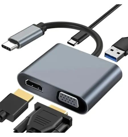 USB C Hub 4 in 1 4K HDMI VGA Adapter With USB 3.0 Type-C Dongle