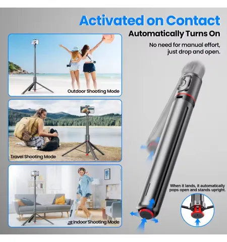 TT01 70-Inch Portable Auto Pop-Up Tripod With Bluetooth Remote