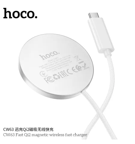 HOCO CW63 Magnetic Wireless Charger Qi2 Certified Aluminum Alloy Charging Pad 15W Max