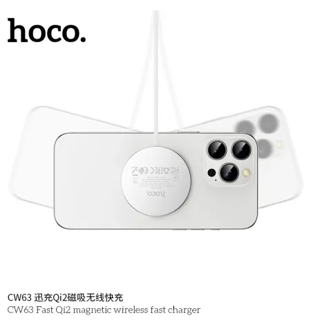 HOCO CW63 Magnetic Wireless Charger Qi2 Certified Aluminum Alloy Charging Pad 15W Max