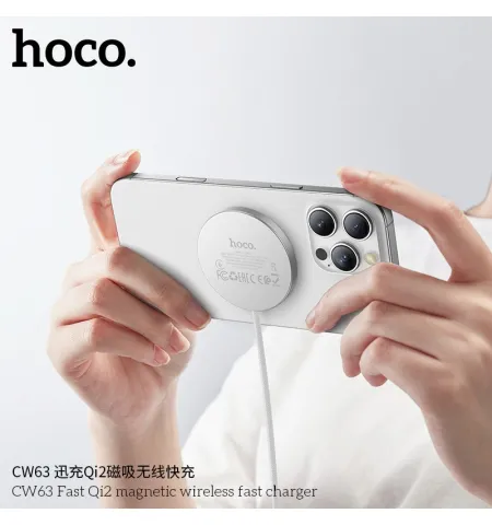 HOCO CW63 Magnetic Wireless Charger Qi2 Certified Aluminum Alloy Charging Pad 15W Max
