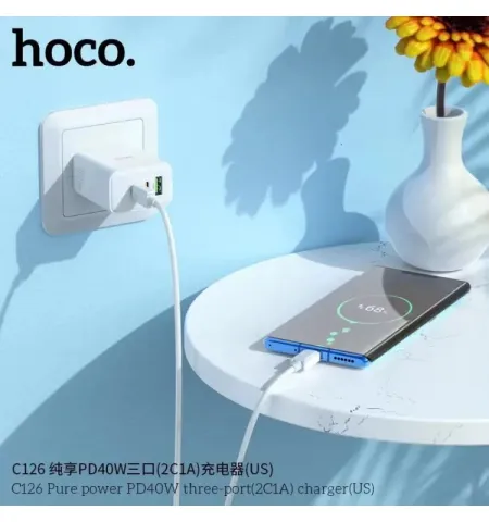Hoco C126 Pure Power Three Port PD 40W (2C1A) Charger