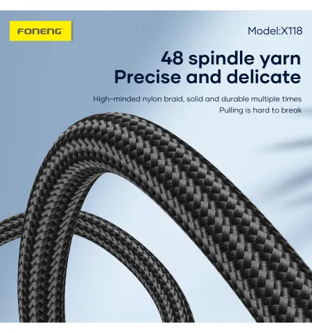 FONENG X118 1.2M PD 27W Flowing Light Zinc Alloy Head Braided Fast Charging Cable
