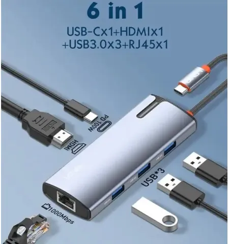 LDNIO DS 16H Type C Hub 4K HDMI USB3.0 RJ45 Type C PD Charging Adapter Laptop Docking Station