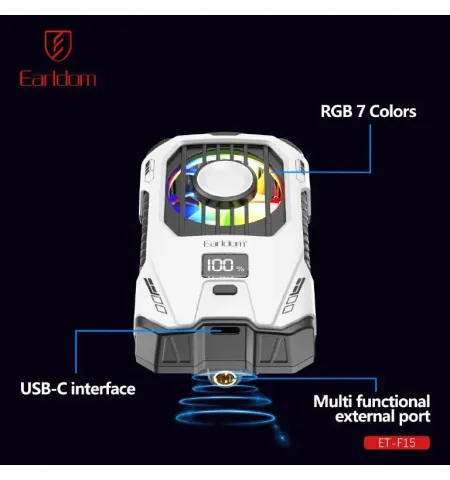 Earldom F15 2500mAh Rechargeable Back Clip Mobile Phone Cooler