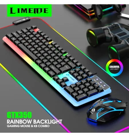 LIMEIDE GTX350 Wired Membrane Gaming Office Keyboard Mouse With Colorful Lighting 104 Keys
