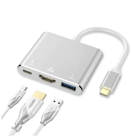 Type C To HDMI 3 In 1 4K Adapter 3.0 USB Port And Type C 3.1 Female Charging Port