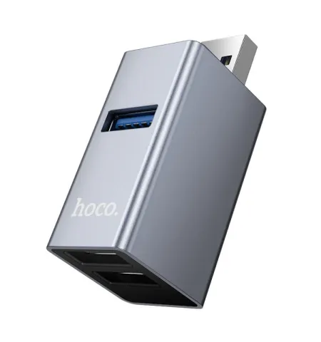 Hoco HB54 USB to USB 3.0 + USB 2.0 (x2) 3-in-1 Converter – Metal Grey