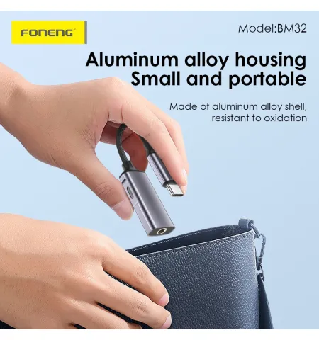 Foneng BM32 Type C 2-in-1 Metal Audio Cable (13cm)