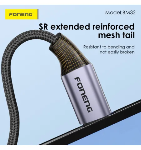 Foneng BM32 Type C 2-in-1 Metal Audio Cable (13cm)