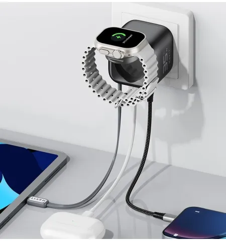 HAVIT UC250 35W GaN Travel Charger With Retractable Cable & Watch Charger