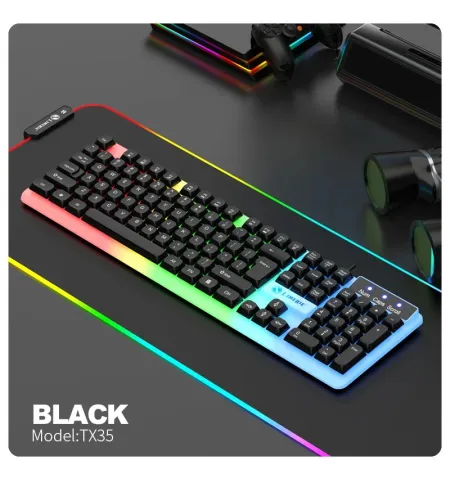 LIMEIDE TX35 Wired Membrane Gaming Office Keyboard With Colorful Lighting 104 Keys