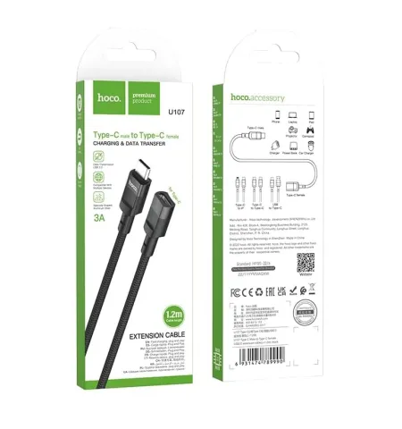 Hoco U107 3A USB C Male To USB C Female Extension Cable