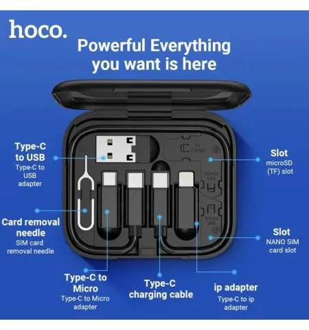 Hoco U114 60W All In One Cable Set Type C Micro Lightning Adapter