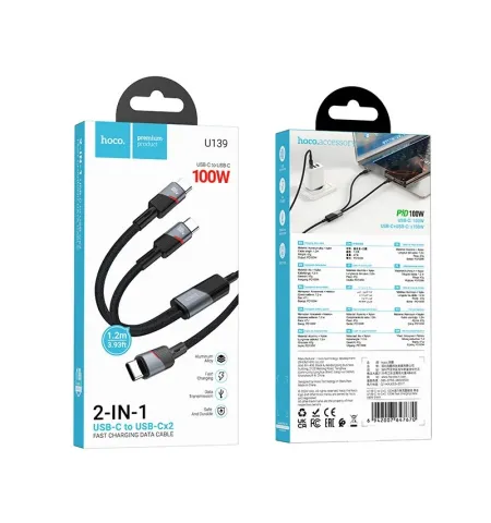 Hoco U139 Type-C To Type-C/Type-C 100W Data Cable 1.2m