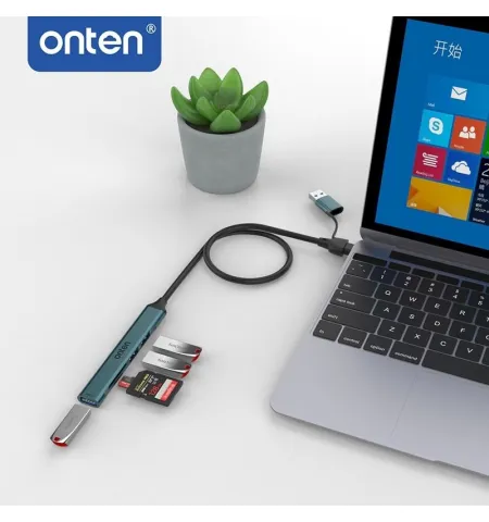 Onten UCA9705 5 In 2 Type-C / USB3.0 Card Reader With 3 ports USB HUB