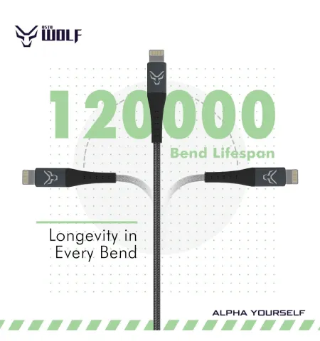 Asta WOLF Hyper 100cm Type-C To Lightning Cable 30W Braided Cable