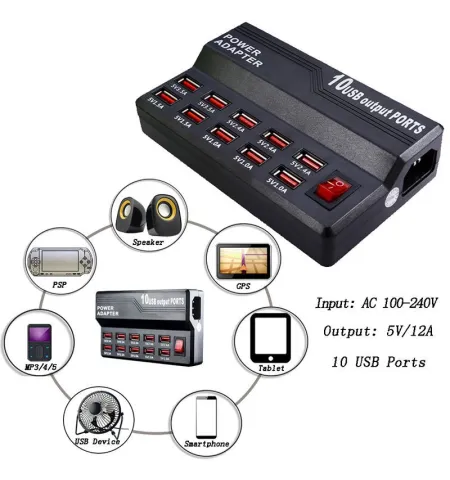 10-Port USB Charging Station Multi-Port Fast Charger