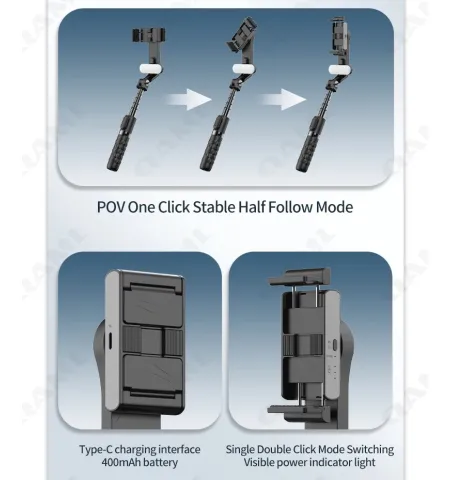 A6 Handheld Gimbal Stabilizer for Smartphone 1 Axis With Selfie Stick Tripod Stand Wireless Bluetooth Remote