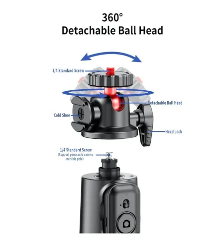 C03 Telescopic Pole Selfie Stick Tripod With Detachable 360 Ballhead