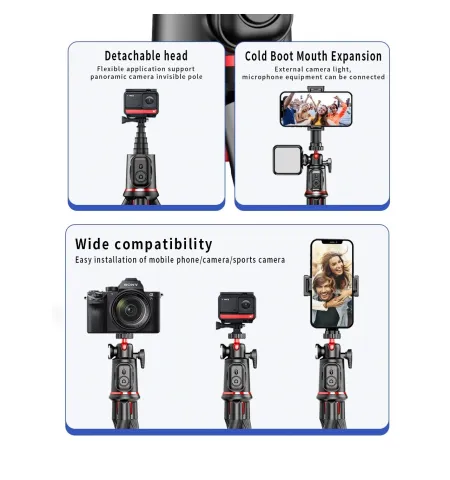 C03 Telescopic Pole Selfie Stick Tripod With Detachable 360 Ballhead