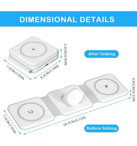 3 In 1 Foldable Wireless Charger Station For Phone Watch Earbuds