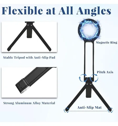 360° Magnetic Aluminum Portable Travel Tripod & Vlog Mobile Stand