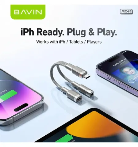 Bavin AUX65 Type C To 3.5mm And Type C Audio Adapter Cable