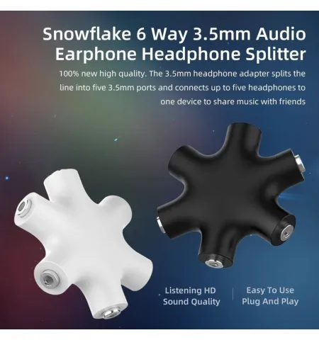 3.5mm Audio Aux Cable Splitter 1 Male to 5