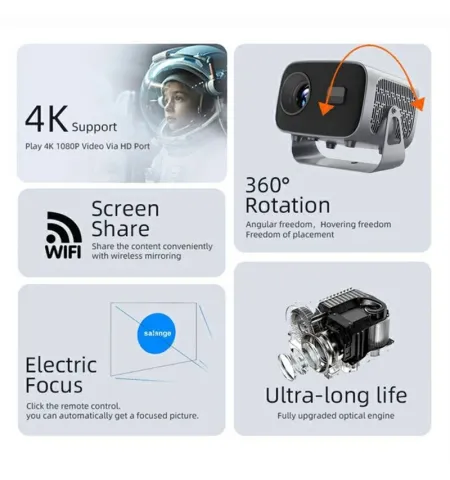 A10 HD Mini Portable Projector With Electric Focus Adjustment For Home Entertainment