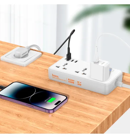 Hoco AC8A Power Strip PD30W + QC3.0 + 3 Sockets Multiplug