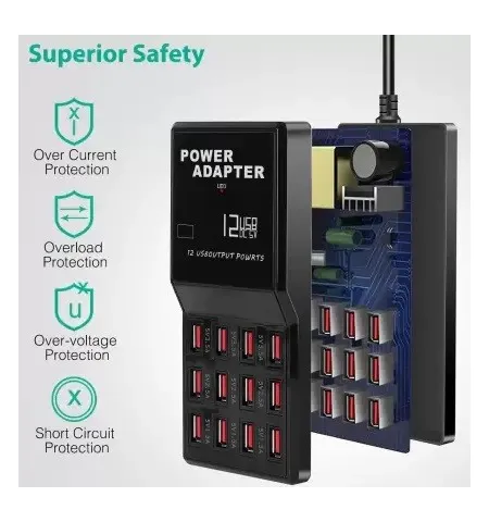 High Speed 12 Port USB Electric Fast Charging Ports Power Adapter
