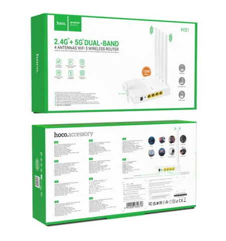 Hoco HI31 2.4G / 5G Dual-band 4 Antennas WiFi 5 Wireless Router