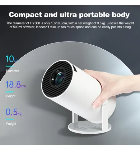 HY300 Mini Projector Android 11 WiFi6 Auto Correction Rotatable For Phone Laptop