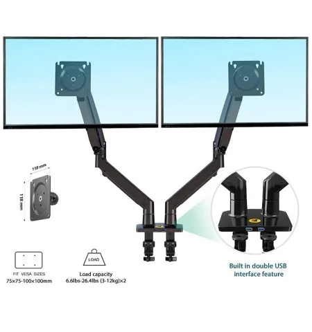 NB North Bayou F195A Full Motion Dual LCD LED Monitor Mount Gas Spring Arm