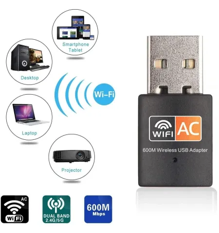 Dual Band High‑Speed 600 Mbps USB Wi‑Fi Wireless Adapter 2.4/5GHz