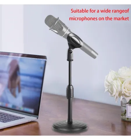 Extendable Adjustable Table Desktop Microphone Stand Holder With Heavy Base Mic Clip