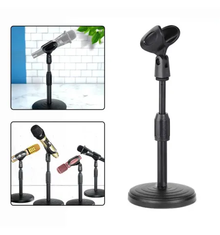 Extendable Adjustable Table Desktop Microphone Stand Holder With Heavy Base Mic Clip