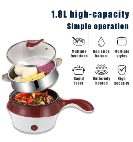 1.8L Multi-Function Electric Cooker | Adjustable Temperature Cooking Pot | 400W Mini Hot Pot