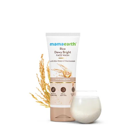 Mamaearth Rice Face Wash With Rice Water & Niacinamide For Glass Skin 100ml| Hydrated, Even SkinTone